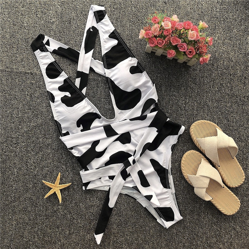 Black & white One-Piece Swimsuit High Waist