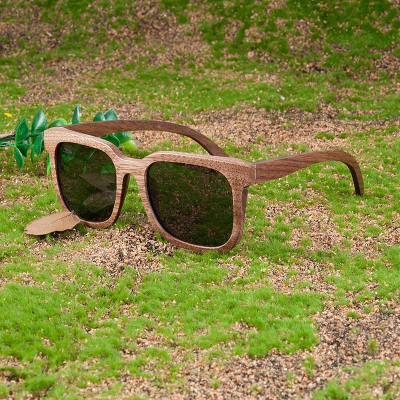 Bamboo Wooden Sunglasses Men Black Walnut Polarized UV