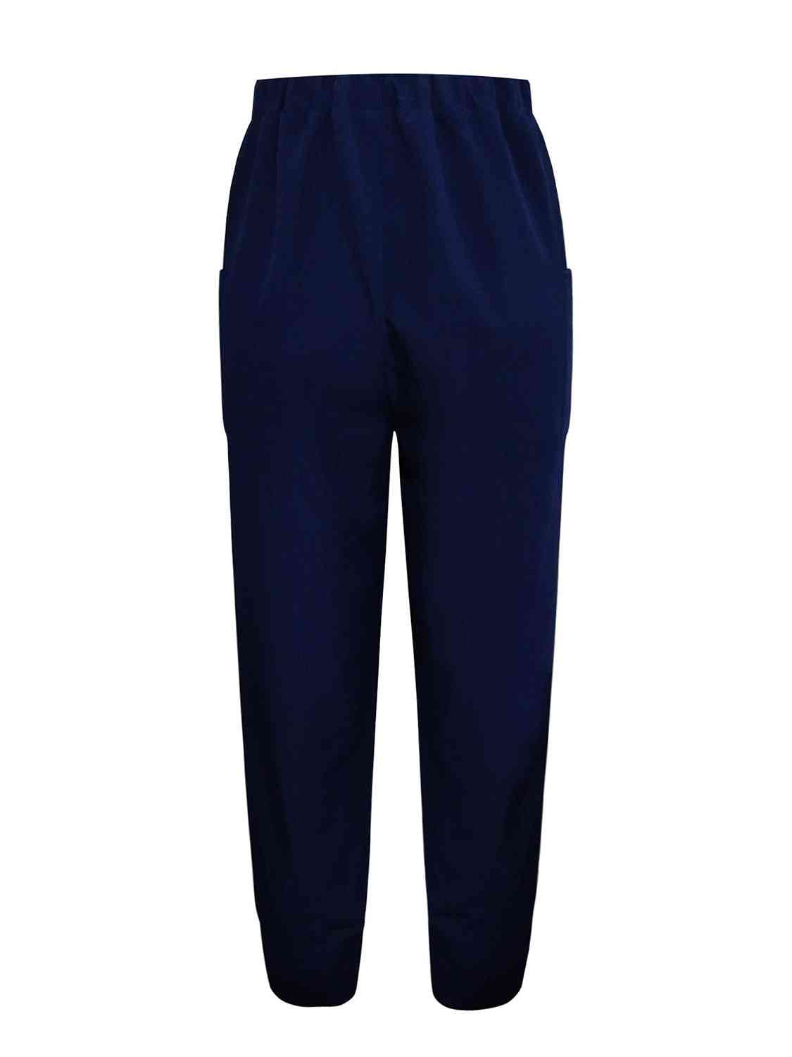 Blue Tie Front Pants with Pockets