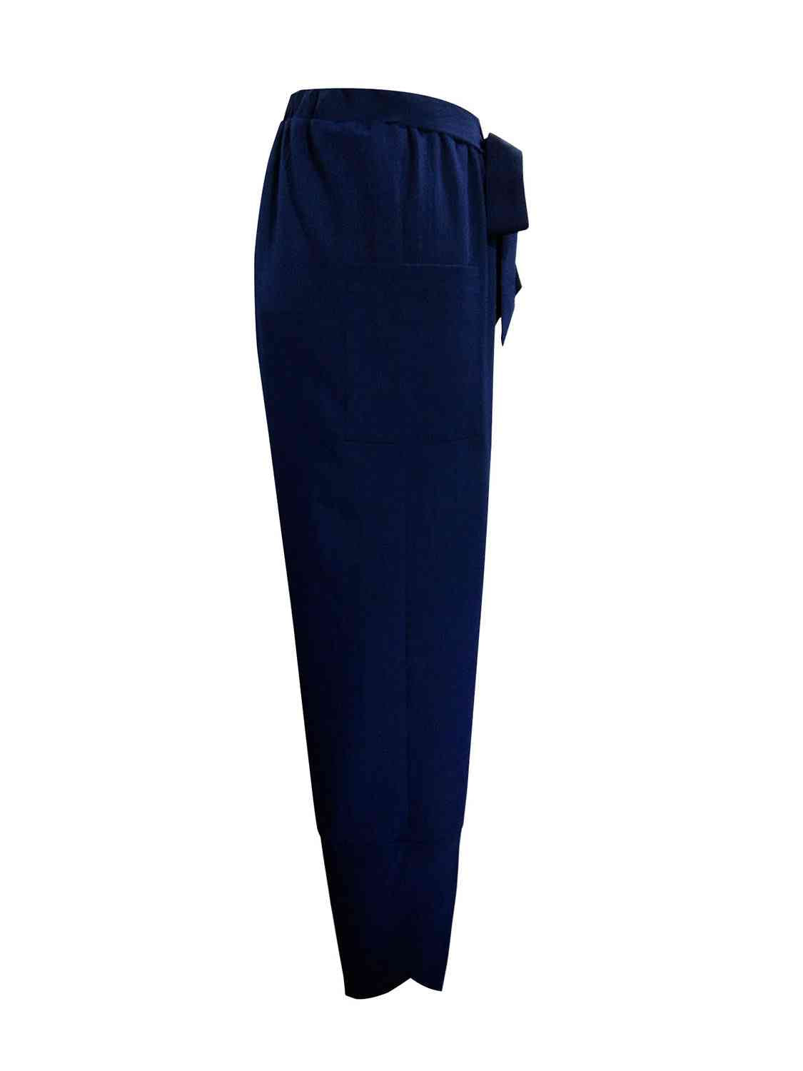 Blue Tie Front Pants with Pockets
